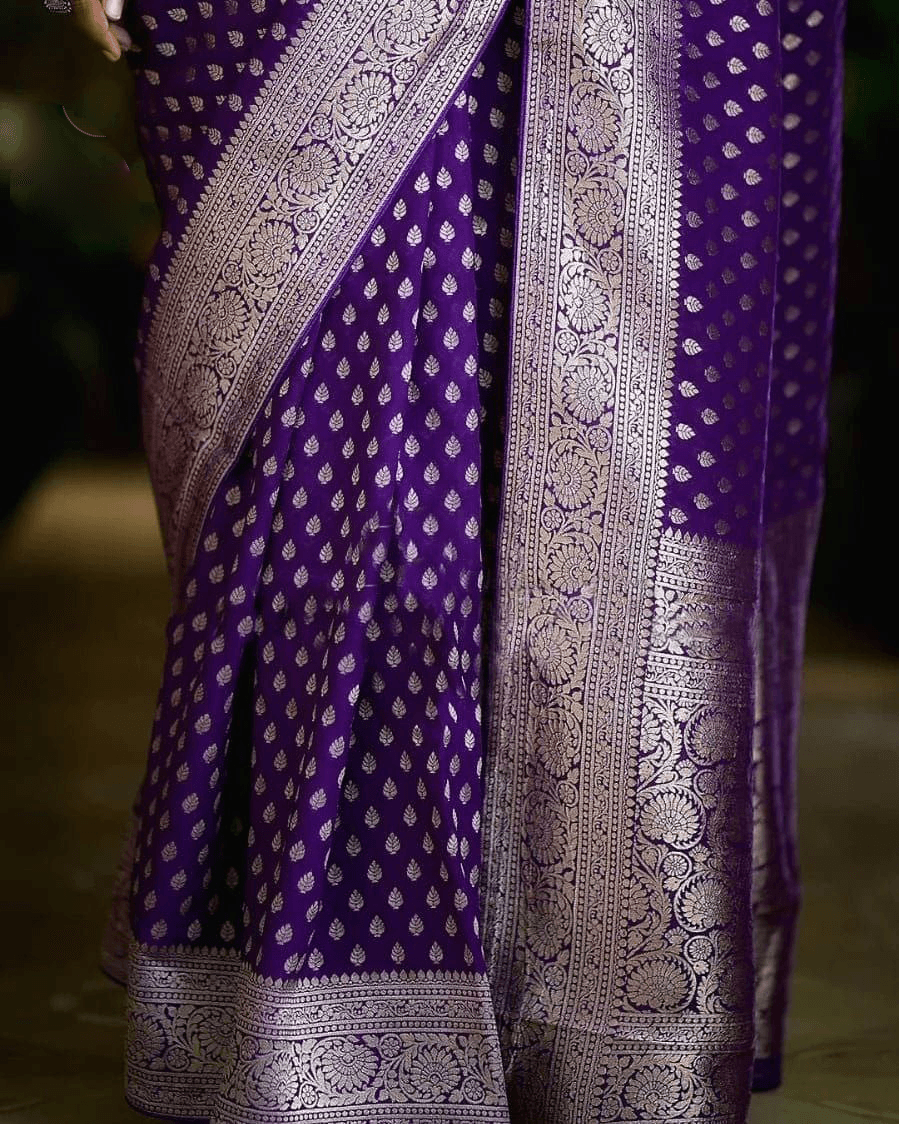 PURE CREPE SILK ZARI BUTTIES RICH PALLU WITH BLOUSE