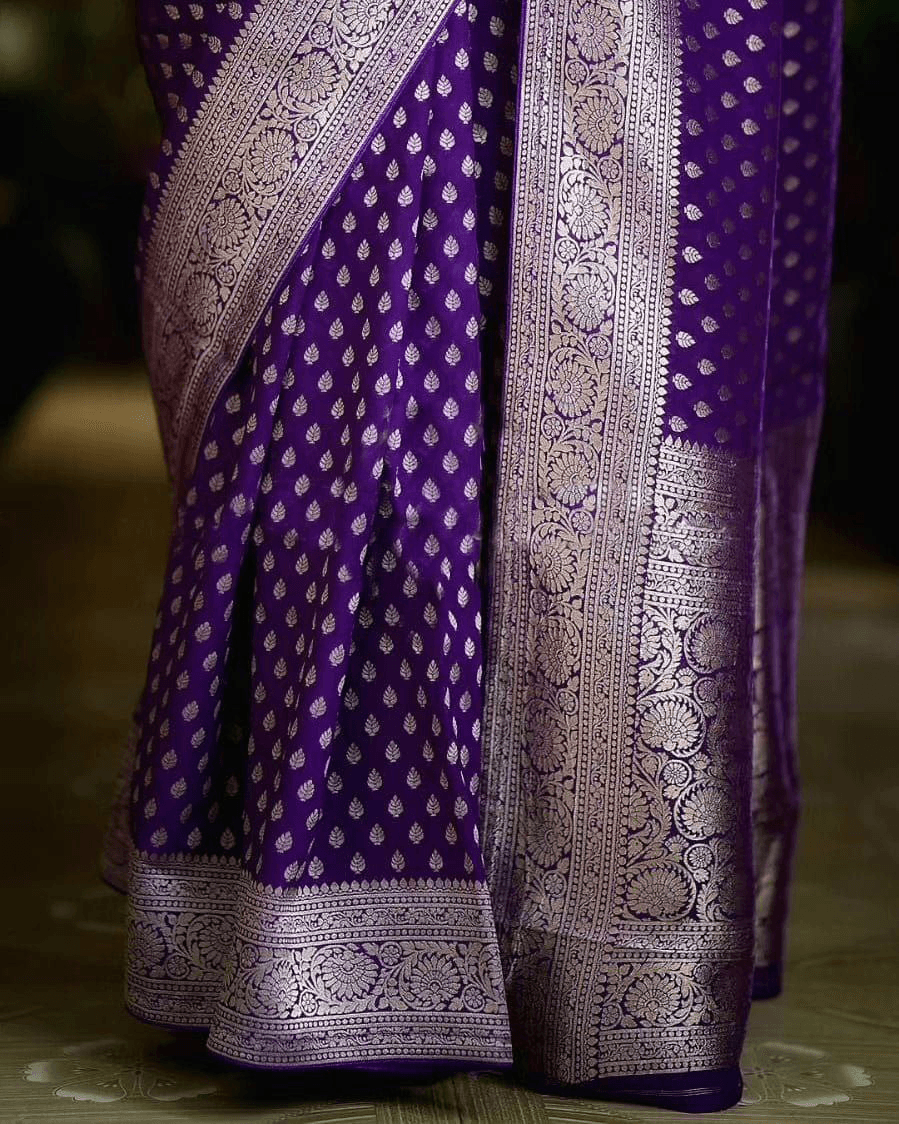 PURE CREPE SILK ZARI BUTTIES RICH PALLU WITH BLOUSE