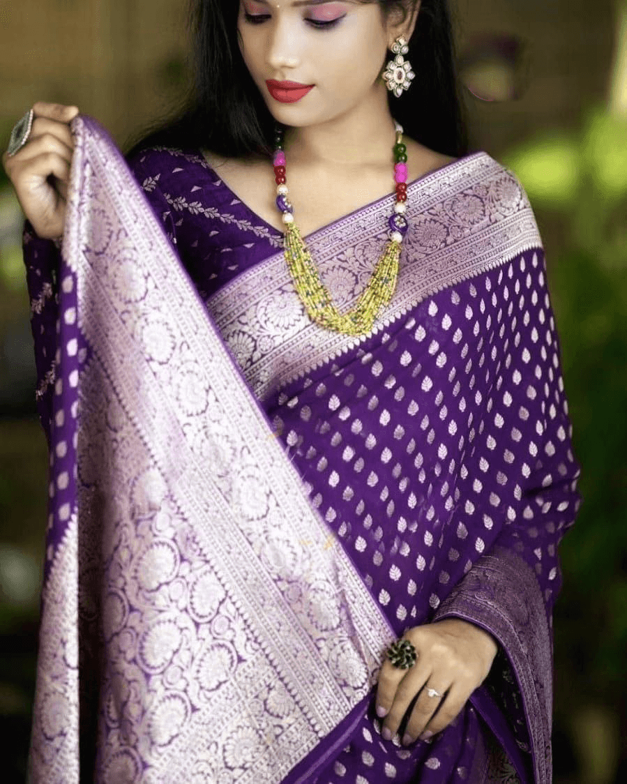 PURE CREPE SILK ZARI BUTTIES RICH PALLU WITH BLOUSE