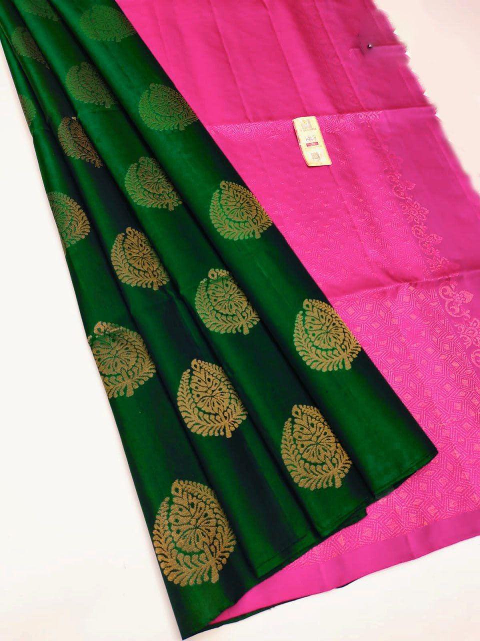 VISCOSE SILKS IN CONTRAST PALLU WITH BUTIS