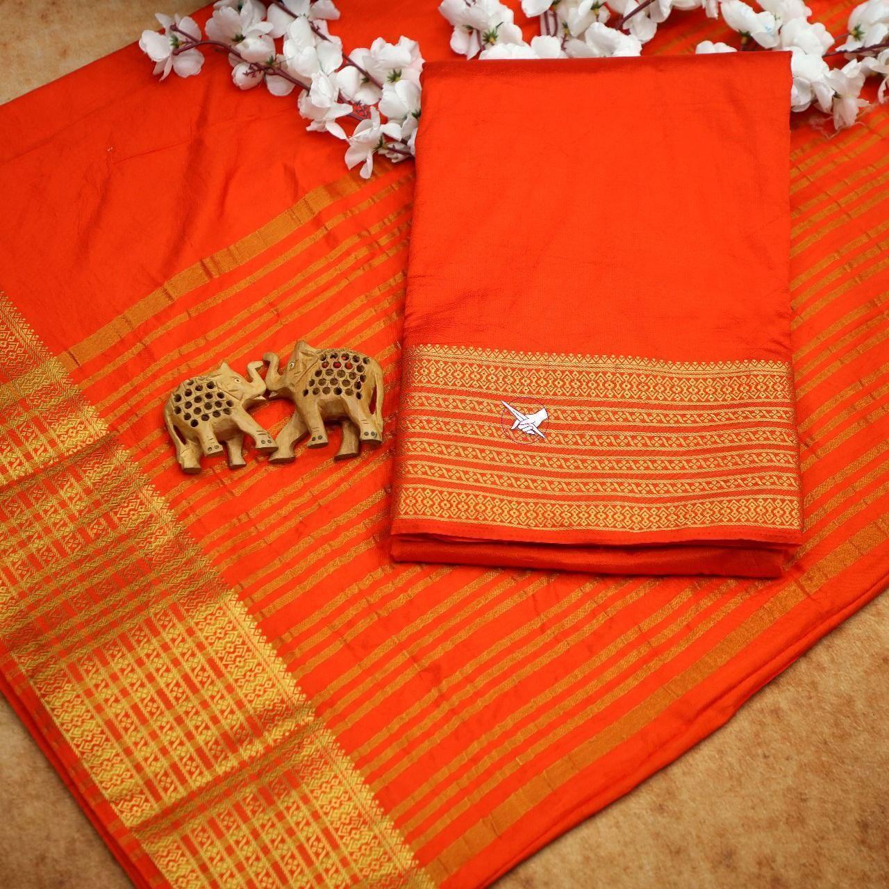 Traditional Mysore silk sarees in beautiful zari border