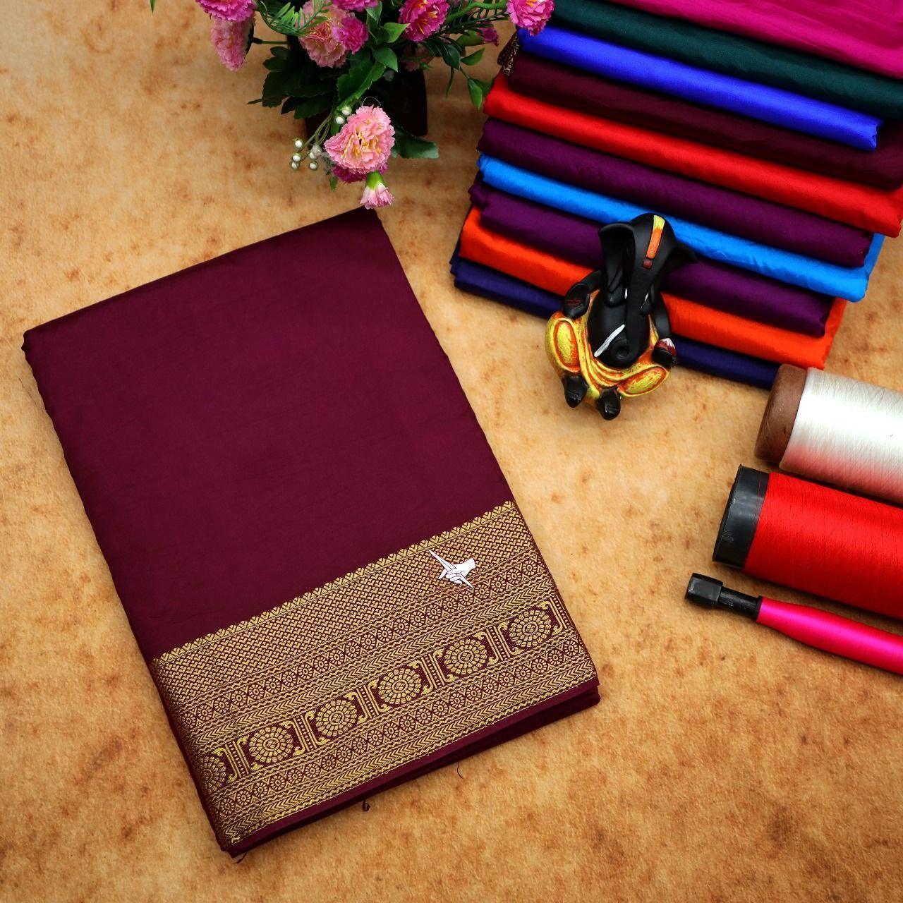 Traditional Mysore silk sarees in beautiful zari border
