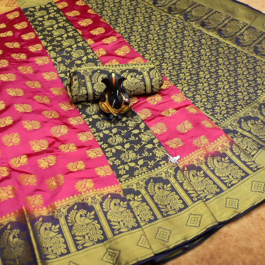 VISCOSE SILKS IN CONTRAST PALLU WITH BUTIS