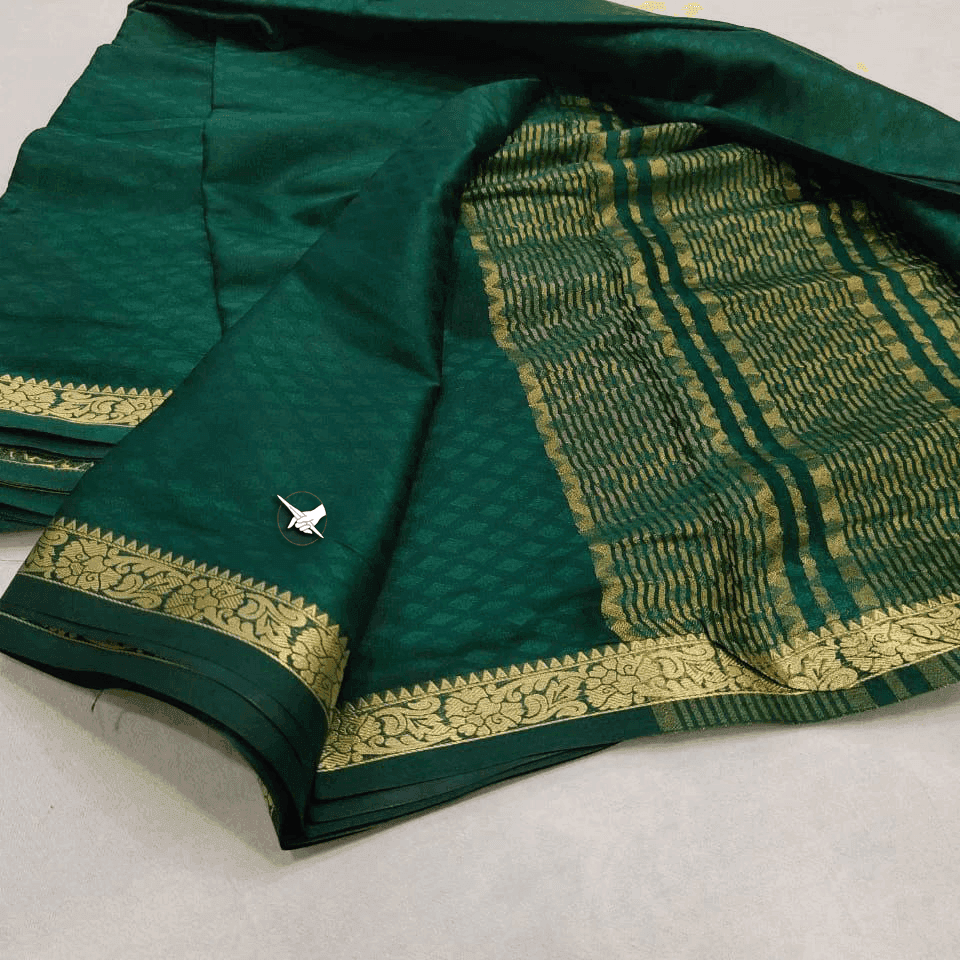 Golden Glimmer: Soft Silk Saree with Line Detailing