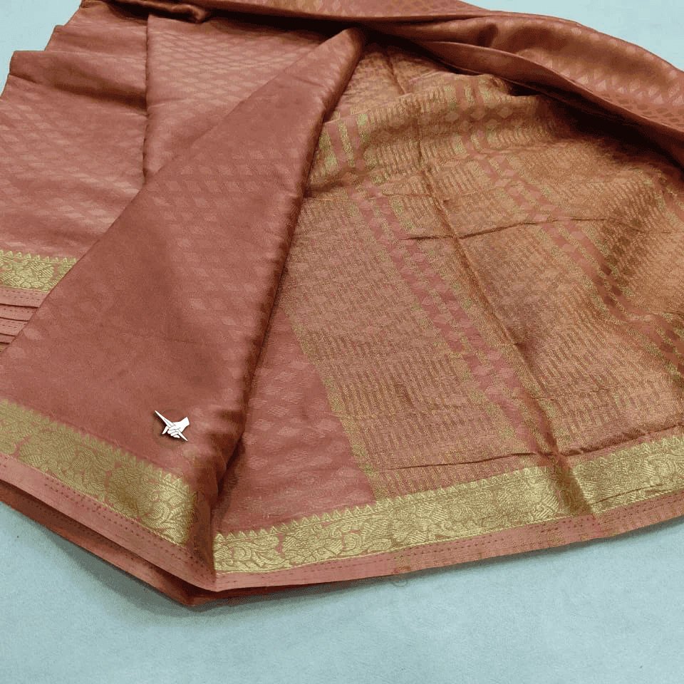 Golden Glimmer: Soft Silk Saree with Line Detailing
