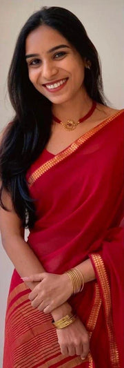 Graceful Simplicity: Plain Silk Sarees with Small Temple Zari Borders