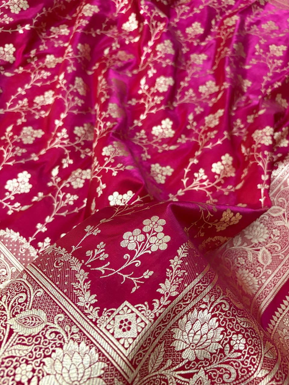Fire Gold Banarasi Satin Silk Saree with Booti Work | Luxury Wedding & Festive Wear Saree for Women