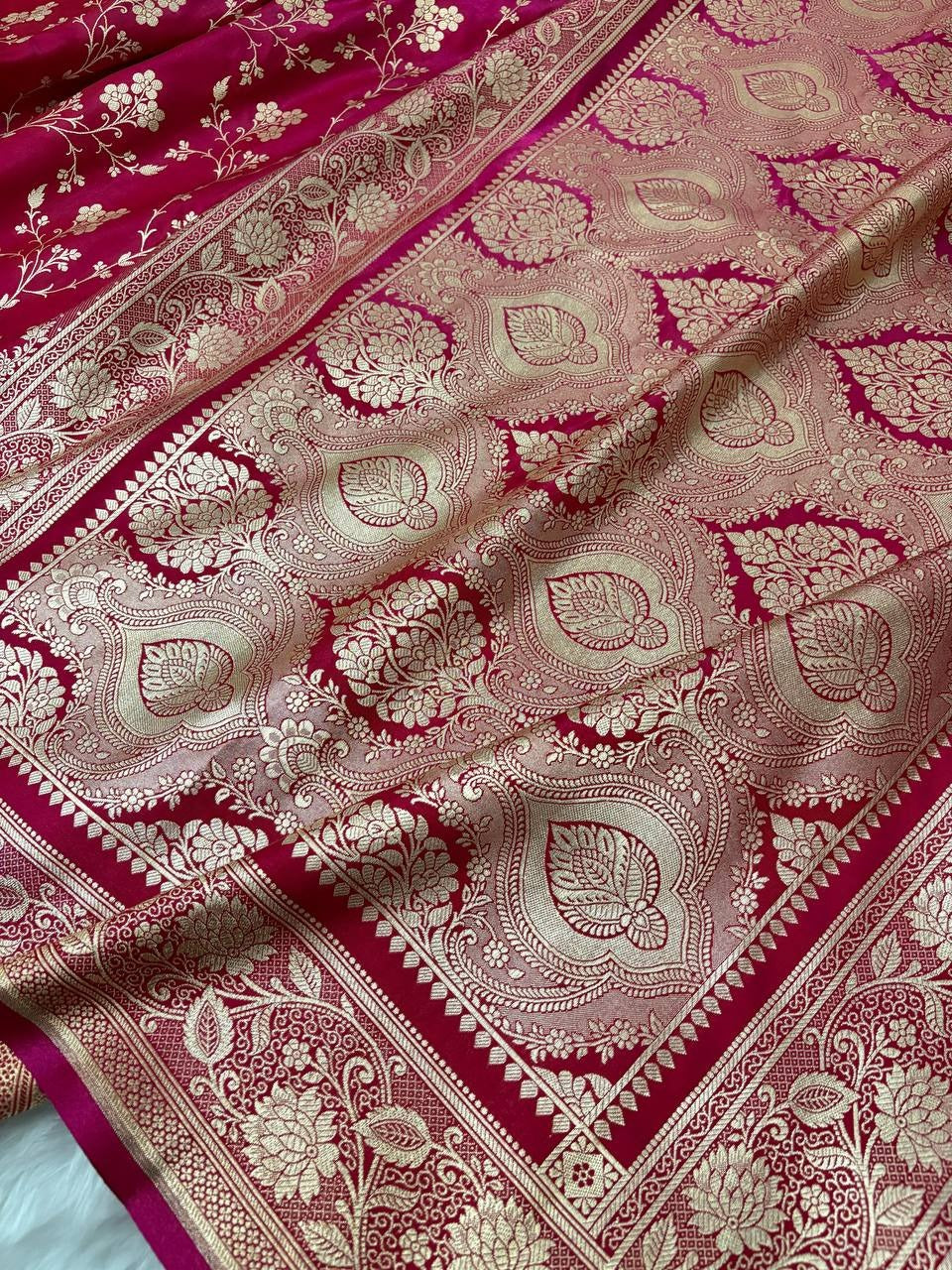 Fire Gold Banarasi Satin Silk Saree with Booti Work | Luxury Wedding & Festive Wear Saree for Women