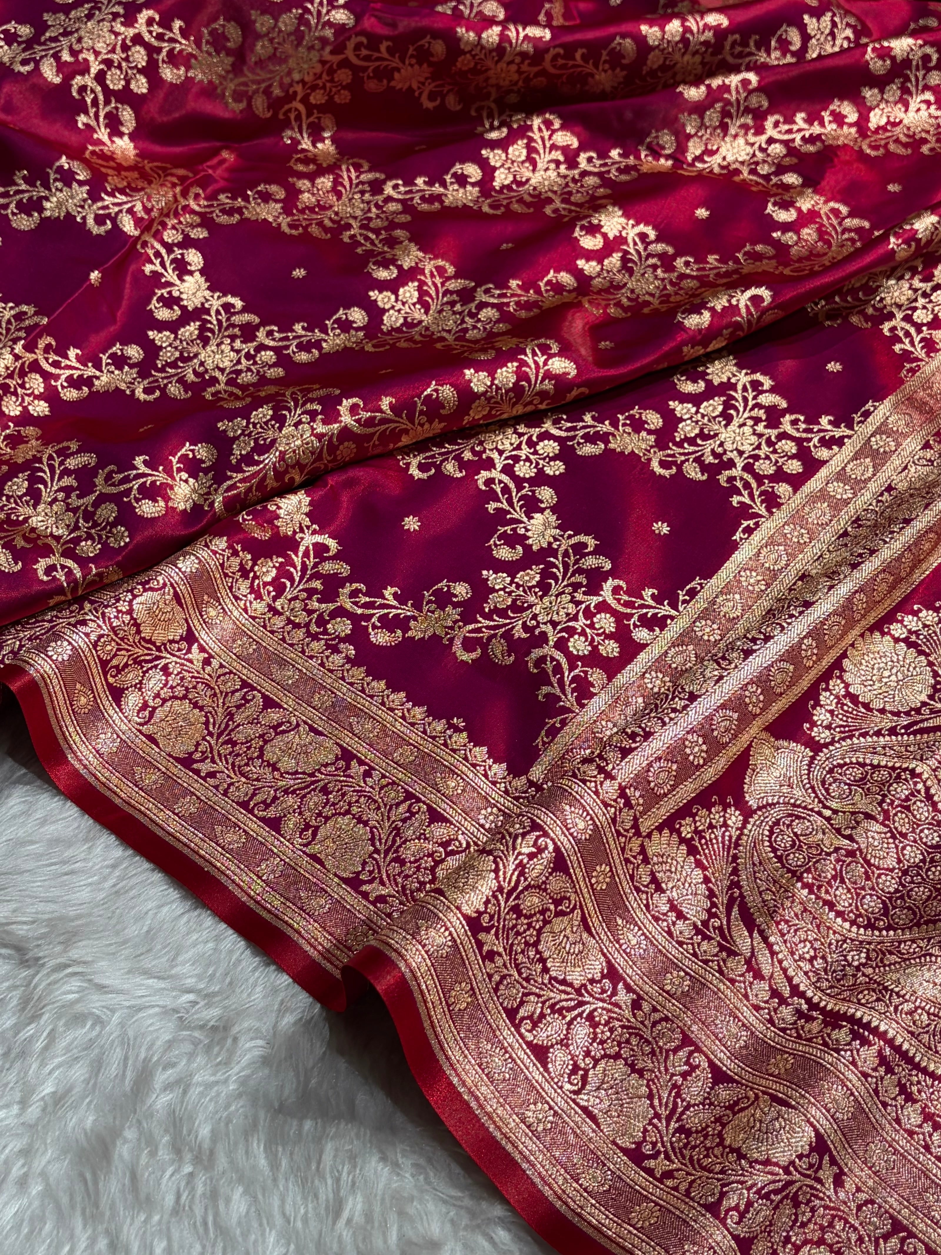 Jaal Pattern Banarasi Satin Silk Saree | Satin Katan Silk Saree by Mysorepattu