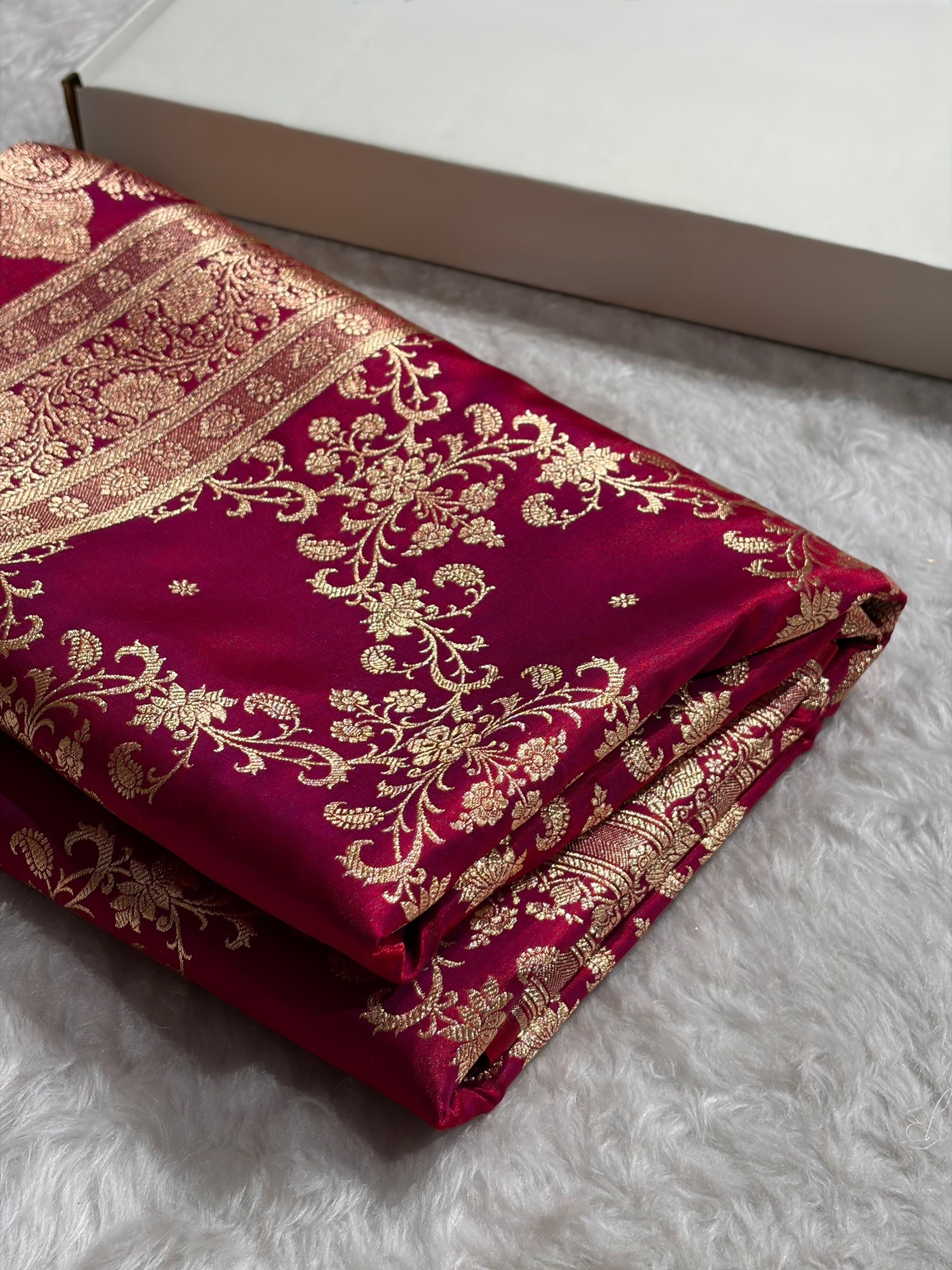 Jaal Pattern Banarasi Satin Silk Saree | Satin Katan Silk Saree by Mysorepattu