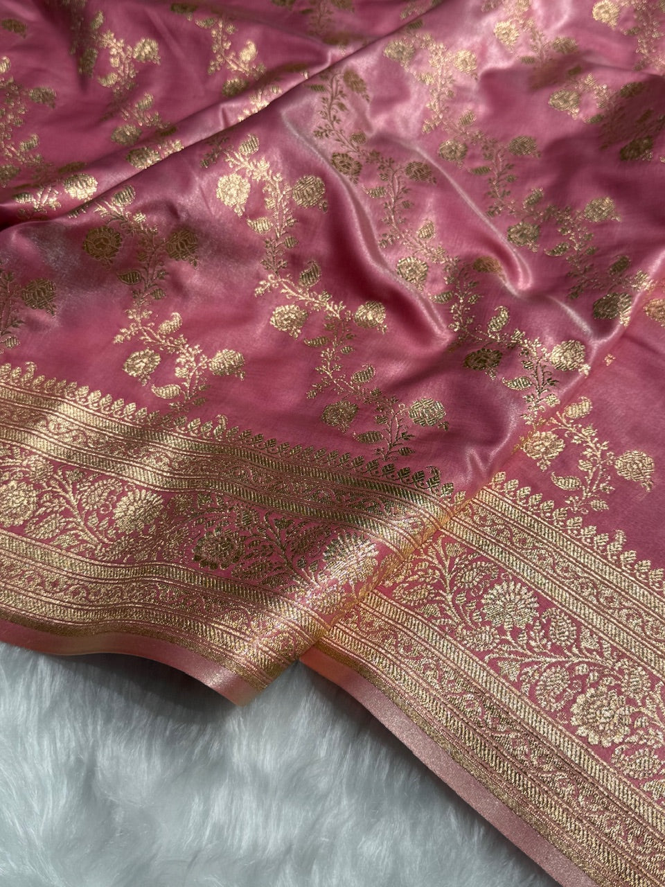 Banarasi Cross Jaal Satin Katan Silk Saree | Jacquard Woven Traditional Banarasi Saree
