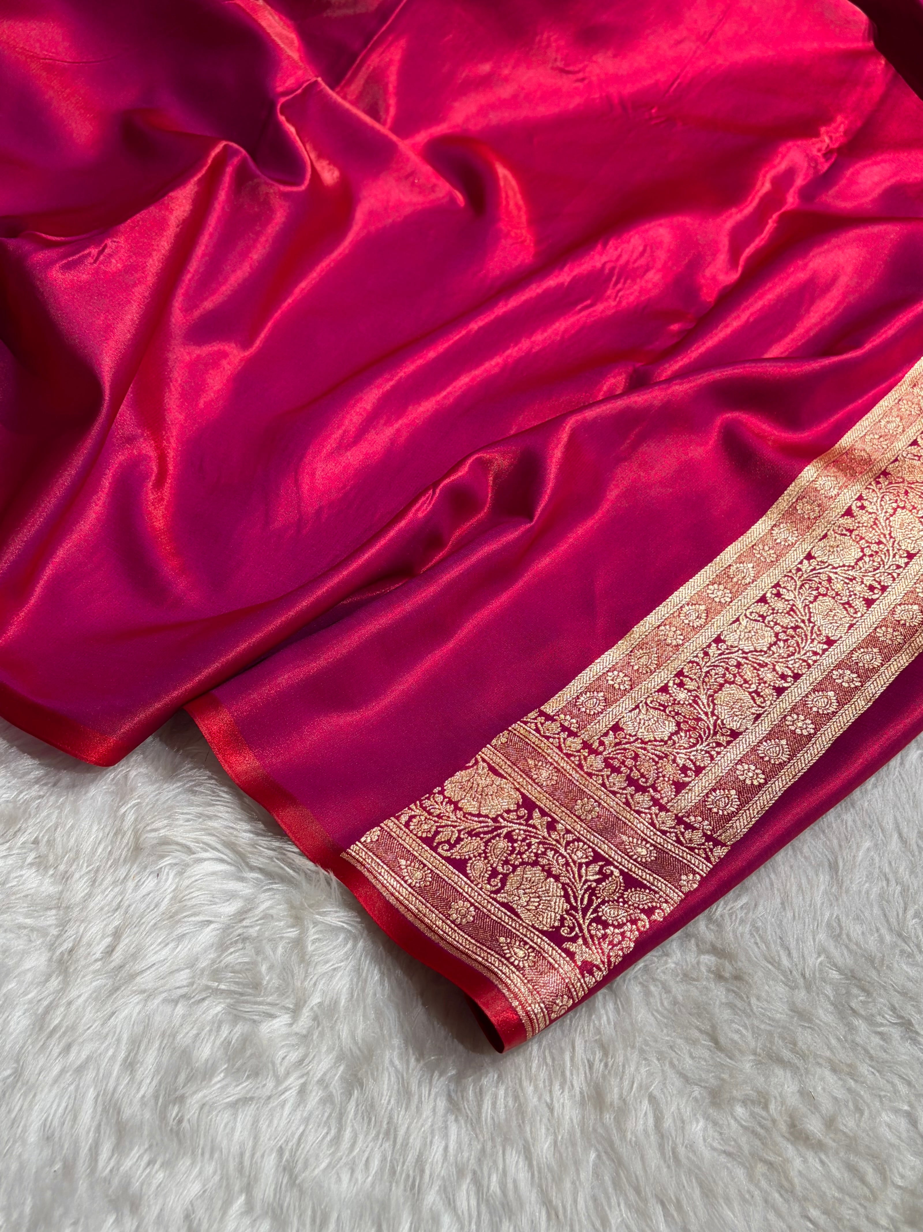Jaal Pattern Banarasi Satin Silk Saree | Satin Katan Silk Saree by Mysorepattu