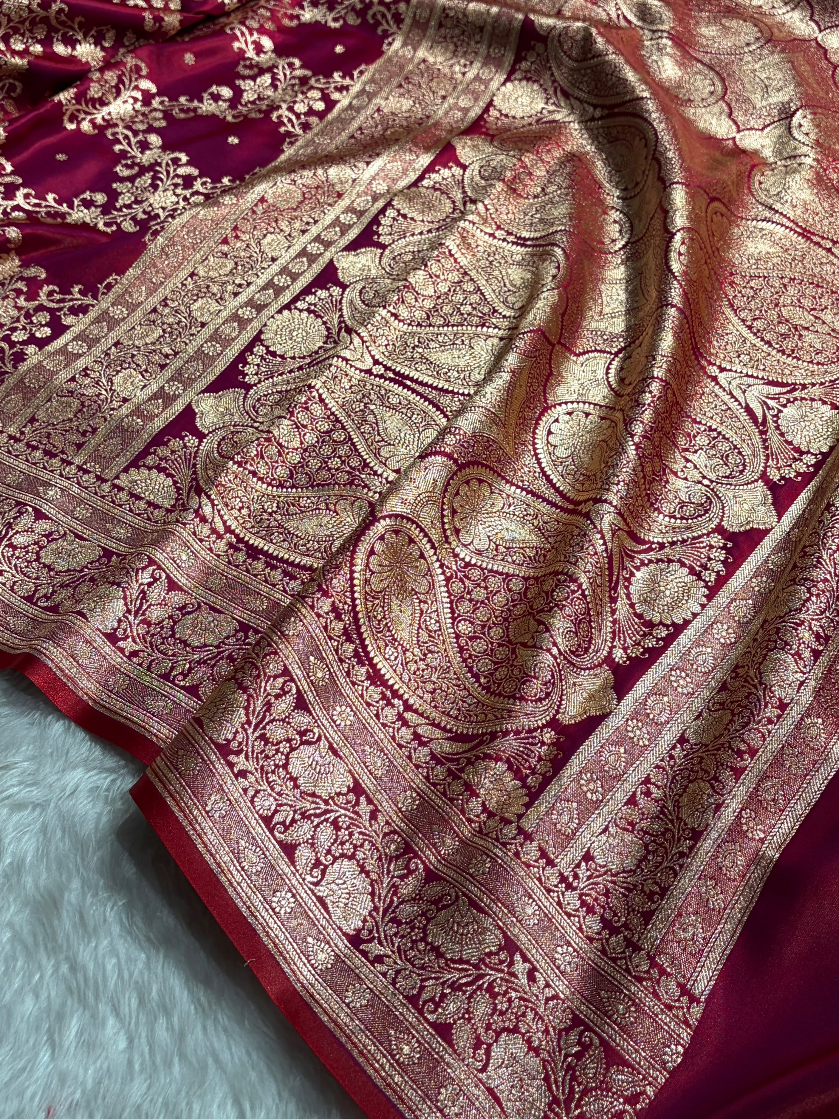 Jaal Pattern Banarasi Satin Silk Saree | Satin Katan Silk Saree by Mysorepattu