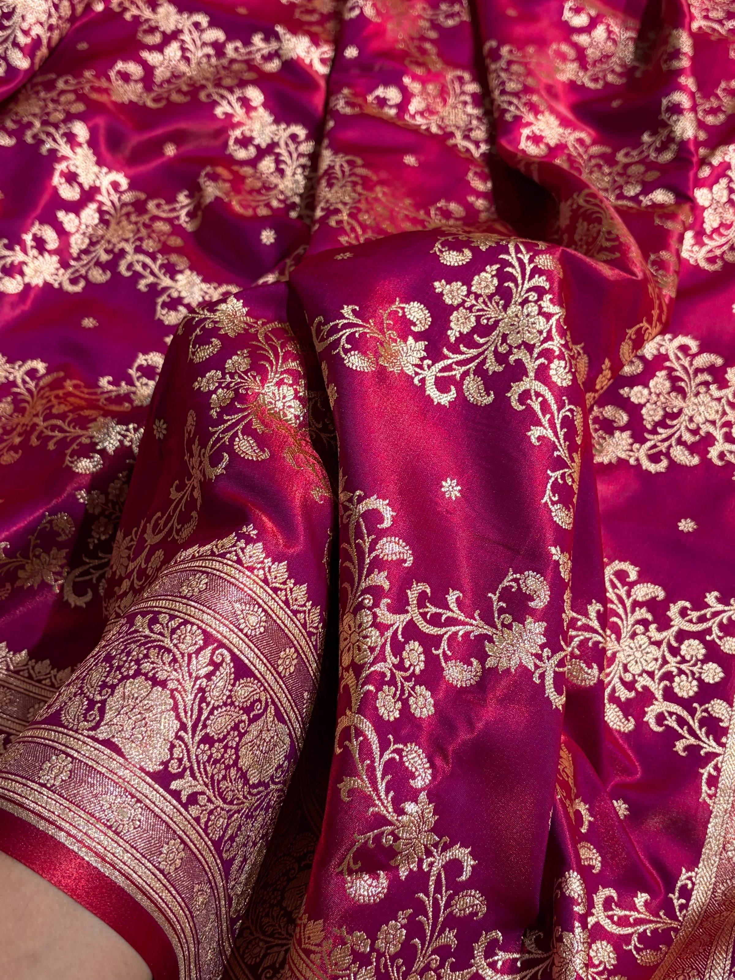 Jaal Pattern Banarasi Satin Silk Saree | Satin Katan Silk Saree by Mysorepattu