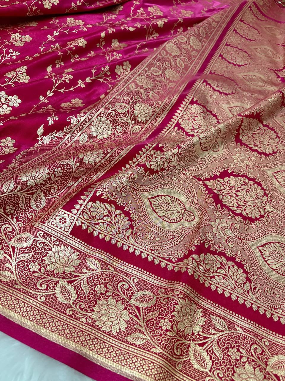 Fire Gold Banarasi Satin Silk Saree with Booti Work | Luxury Wedding & Festive Wear Saree for Women