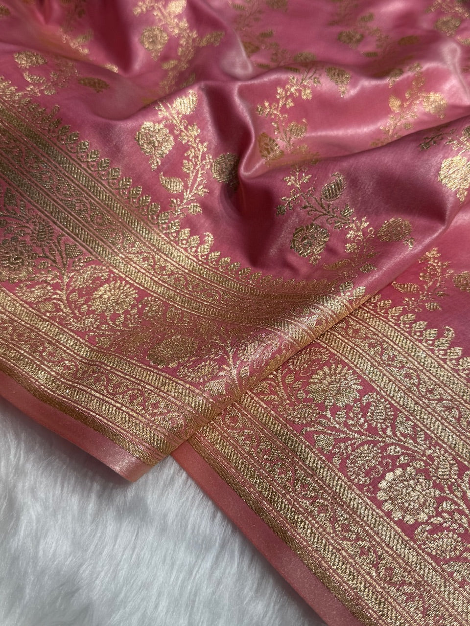 Banarasi Cross Jaal Satin Katan Silk Saree | Jacquard Woven Traditional Banarasi Saree