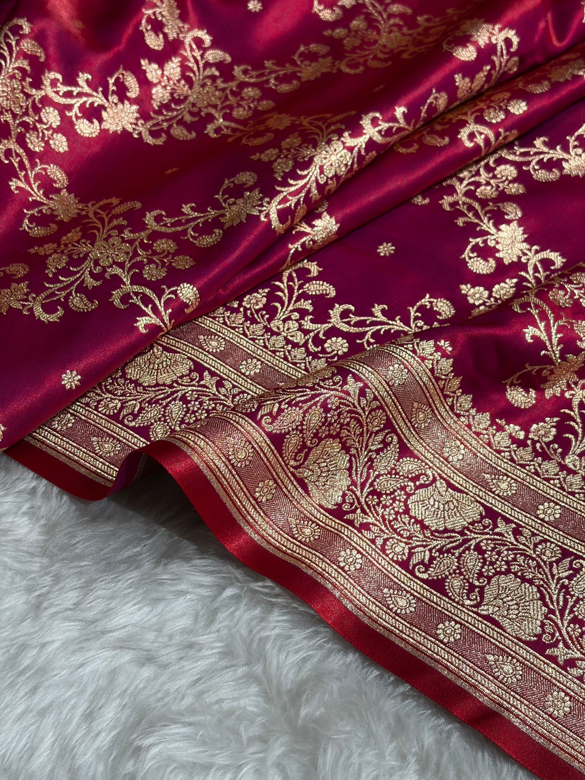 Jaal Pattern Banarasi Satin Silk Saree | Satin Katan Silk Saree by Mysorepattu
