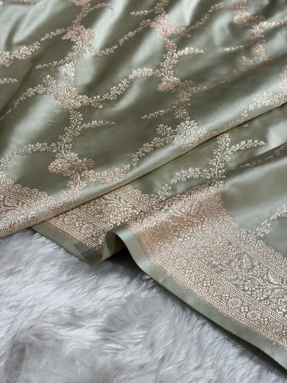 Banarasi Mashru Silk Saree with Floral Scalloped Border & Rupa Sona Motifs
