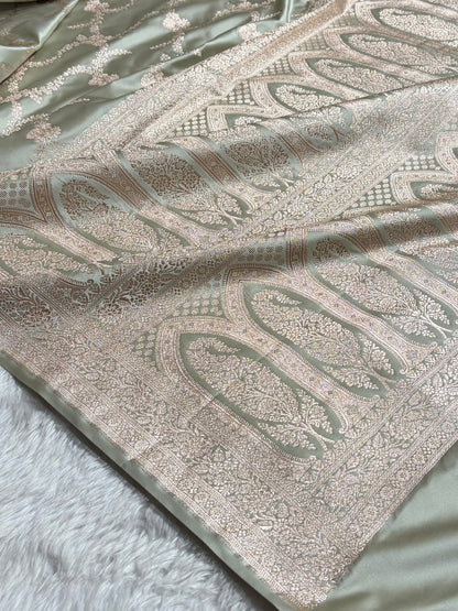 Banarasi Mashru Silk Saree with Floral Scalloped Border & Rupa Sona Motifs