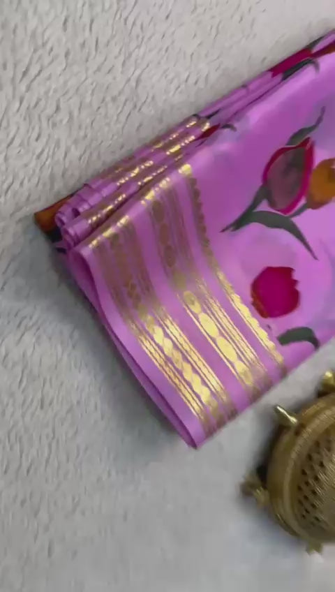 Load video: Exquisite Floral Print Mysore Silk Sarees - Perfect for Festive Wear