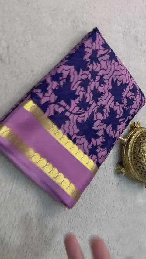Load video: Floral Symphony: Elegant Silk Sarees with Patta Pallu &amp; Plain Blouse