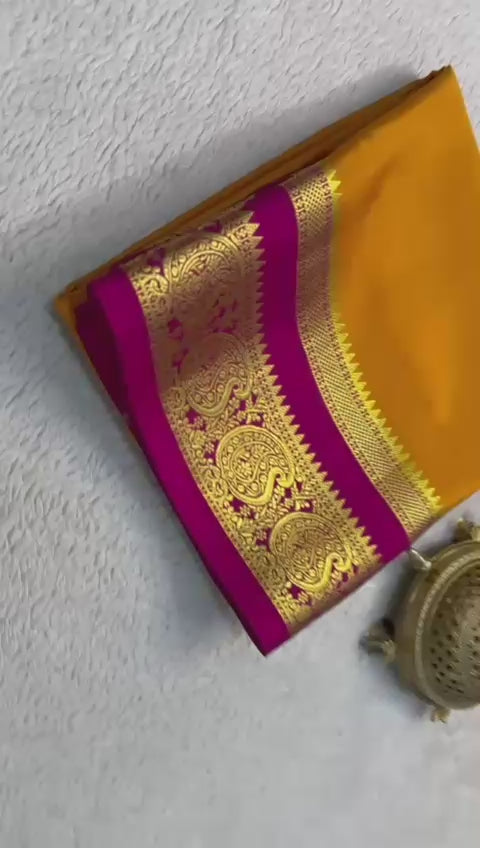 Load video: Silken Splendor: Majestic Mysore Silk Saree