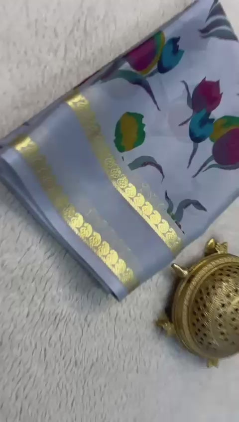 Load video: Floral Print Mysore Silk Sarees - Perfect for Weddings