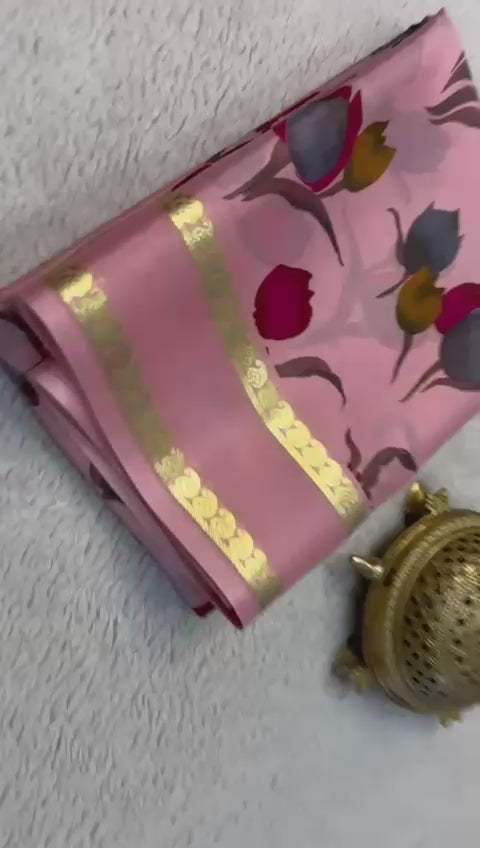 Load video: Floral Print Mysore Silk Sarees - A Blend of Tradition and Style