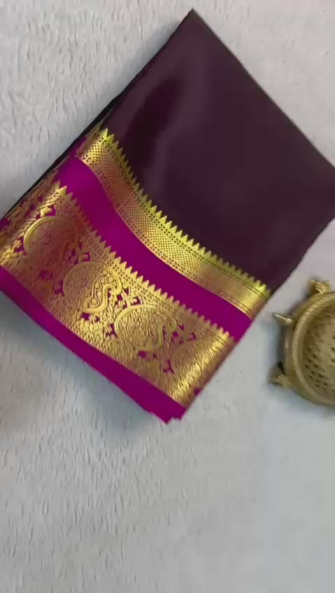 Load video: Silken Splendor: Majestic Mysore Silk Saree