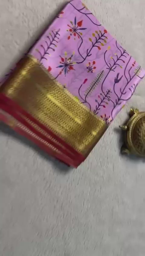 Load video: Elegant and Timeless: Pure Printed Mysore Silk Sarees