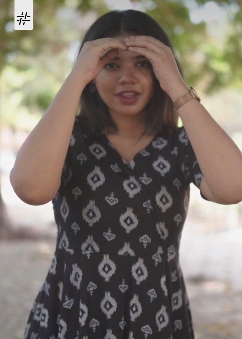 Load video: Beautiful Black And Grey Ethnic Print Dress