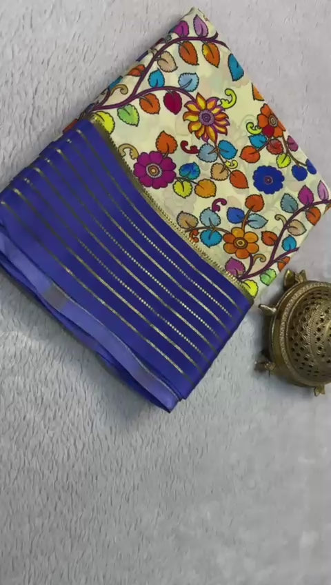 Load video: Contemporary Modern Printed Mysore Crepe Silk with Bentex Border