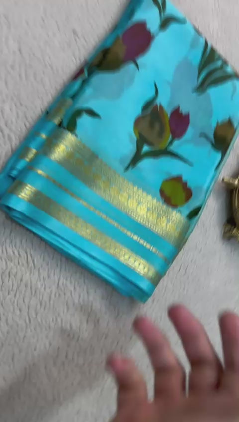 Load video: Elegance Redefined: Stunning Floral Silk Sarees with Patta Pallu &amp; Plain Blouse