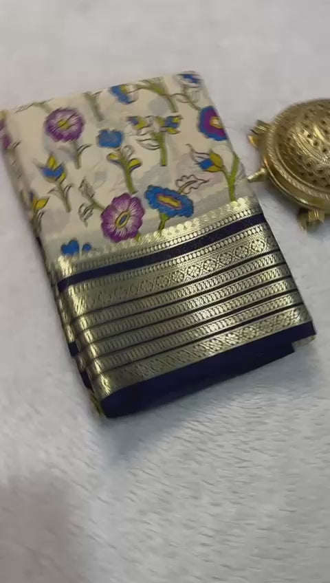 Load video: Beautiful Modern Printed Mysore Crepe Silk with Blouse