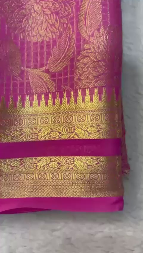 Load video: Luxurious Bridal Wear: Exquisite Silk Brocade Mysore Silk Sarees with Gold &amp; Silver Zari Weaving