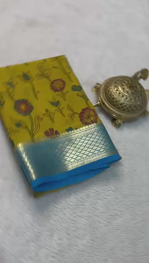 Load video: Dazzling Modern Printed Mysore Crepe Silk with Contrast Pallu