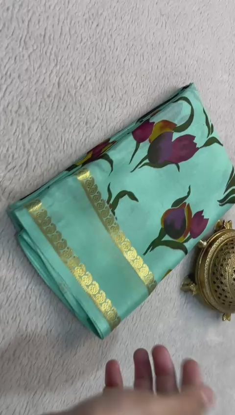 Load video: Timeless Beauty: Floral Printed Silk Sarees with Gorgeous Patta Pallu