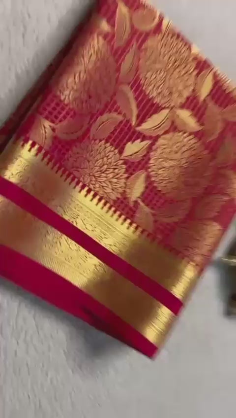 Load video: Luxurious Bridal Wear: Exquisite Silk Brocade Mysore Silk Sarees with Gold &amp; Silver Zari Weaving