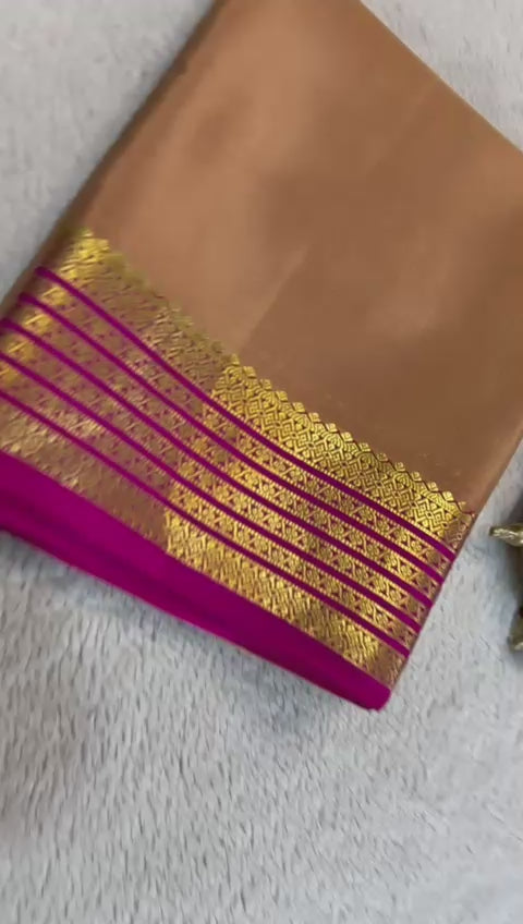 Load video: Golden Radiance: Pure Banarasi Saree with Ornamental Weave