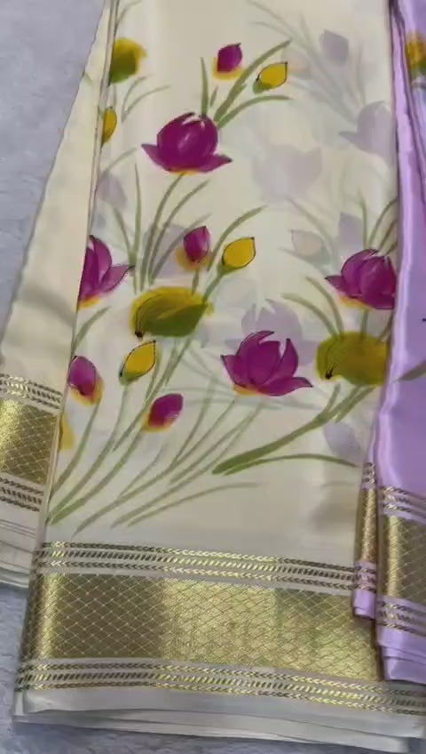 Load video: hand printed all over saree with zari border