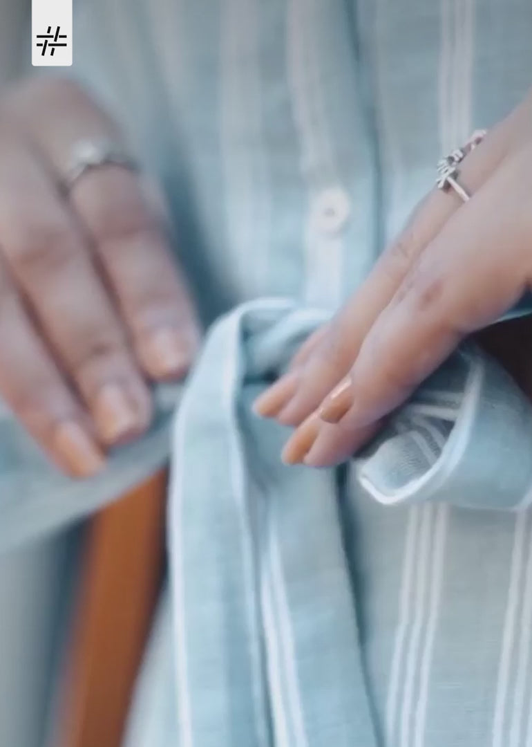 Load video: Women’s Sky Blue Breeze White Striped Shirt Dress