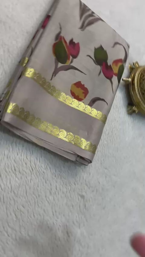 Load video: Unveil Your Grace: Floral Silk Sarees with Elegant Patta Pallu &amp; Blouse