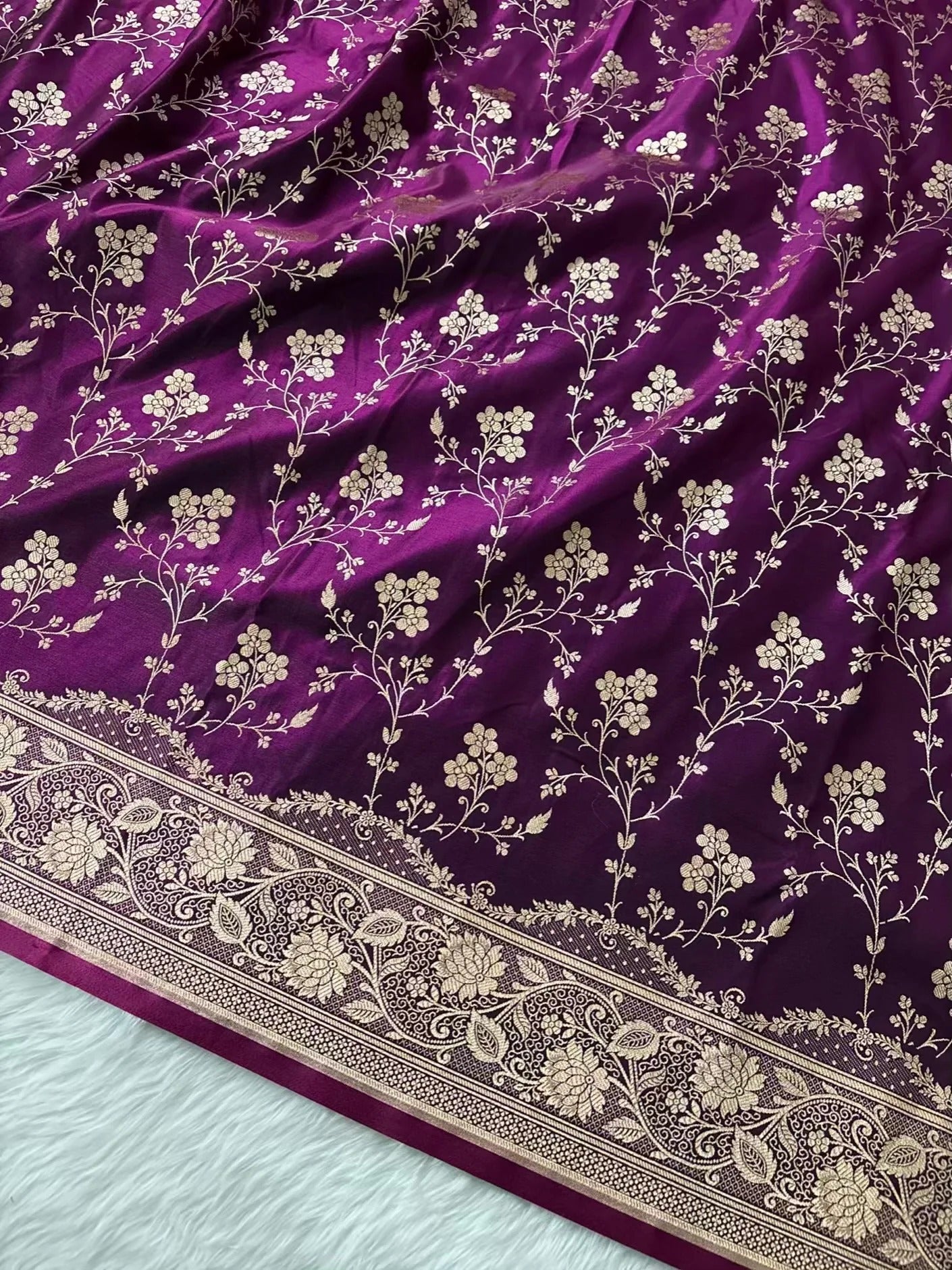 Fire Gold Banarasi Satin Silk Saree with Booti Work | Luxury Wedding & Festive Wear Saree for Women