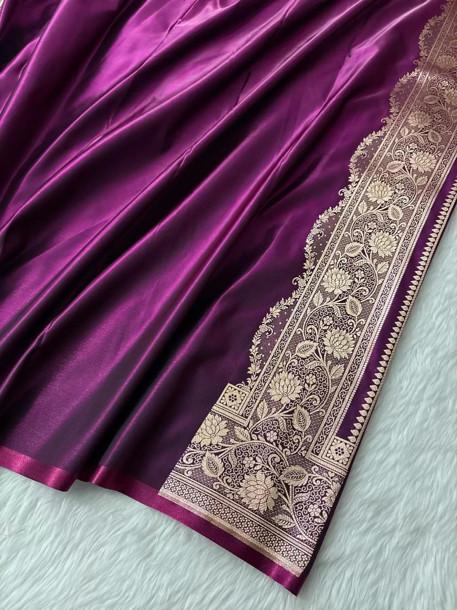 Fire Gold Banarasi Satin Silk Saree with Booti Work | Luxury Wedding & Festive Wear Saree for Women