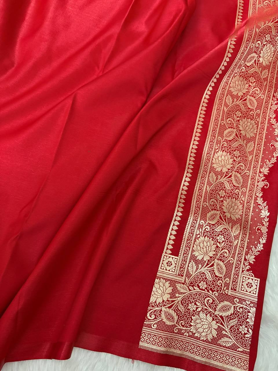 Fire Gold Banarasi Satin Silk Saree with Booti Work | Luxury Wedding & Festive Wear Saree for Women