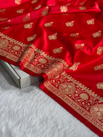 Mysorepattu Premium Satin Katan Silk Saree for Women | Jacquard Loom Woven Designer Saree