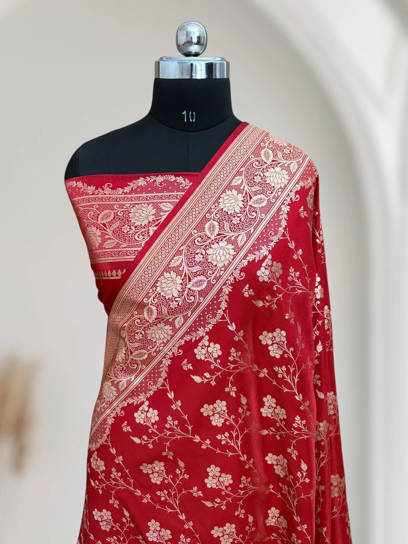 Fire Gold Banarasi Satin Silk Saree with Booti Work | Luxury Wedding & Festive Wear Saree for Women