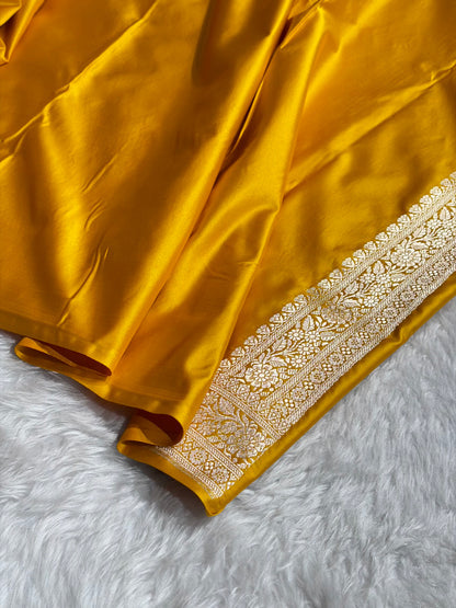 Banarasi Mashru Silk Saree with Floral Scalloped Border & Rupa Sona Motifs