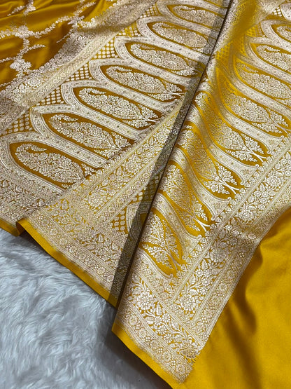 Banarasi Mashru Silk Saree with Floral Scalloped Border & Rupa Sona Motifs