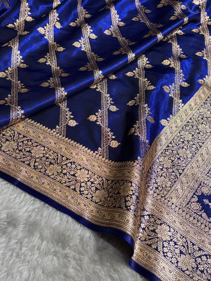 Cross Pattern Banarasi Satin Silk Saree in Maroon | Premium Jacquard Weave